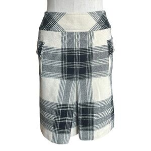 Talbots Petites Black Cream Plaid Front Pleat Wool Blend Skirt Size 6 Classic